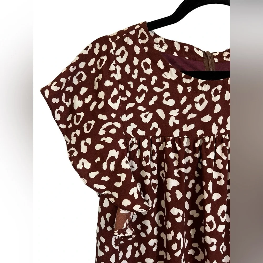 &merci Brown & White Leopard Ruffle Short Sleeve Swing Dress Size Large NWT - Picture 4 of 8